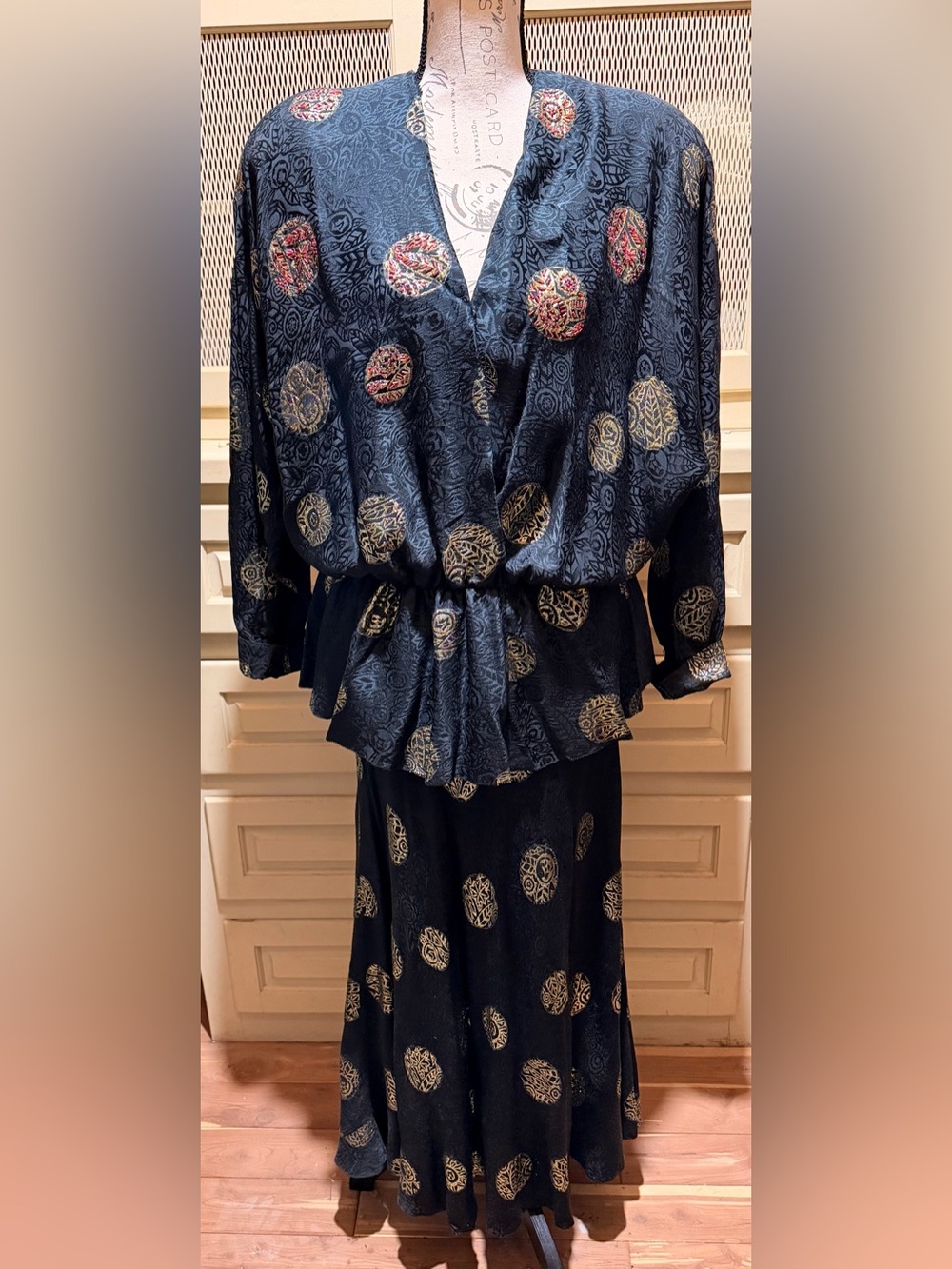 VTG Norma Walters Neiman Marcus Silk Beaded Medallion Maxi Skirt Set 8